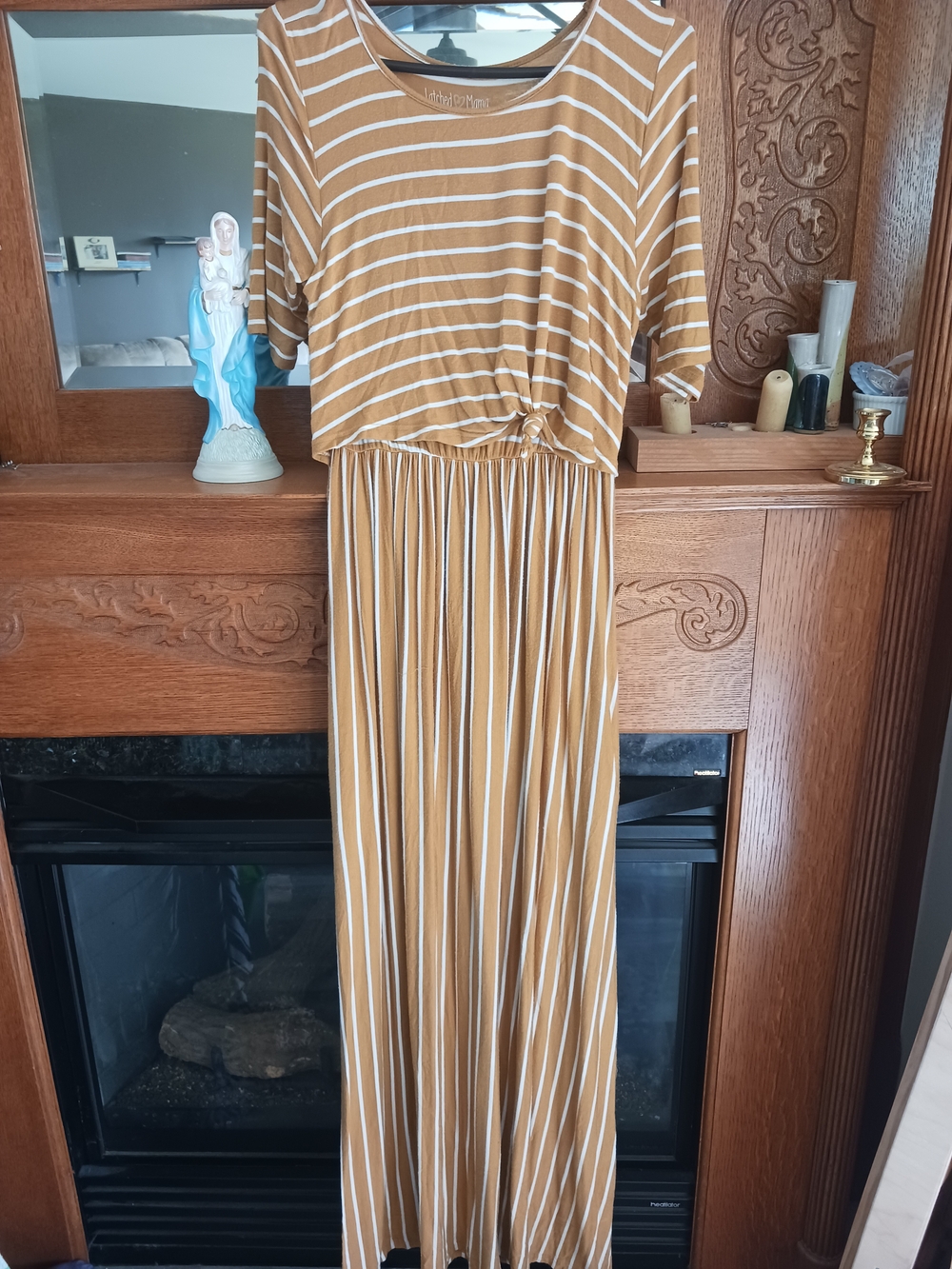 Latched Mama Mustard and White Striped Maxi Nursing Dress with Tie Waist